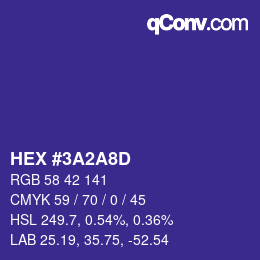 Color code: HEX #3A2A8D | qconv.com