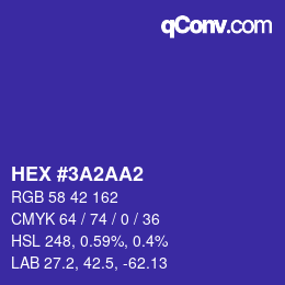颜色代码: HEX #3A2AA2 | qconv.com