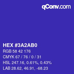 カラーコード: HEX #3A2AB0 | qconv.com
