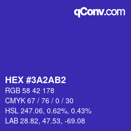 颜色代码: HEX #3A2AB2 | qconv.com