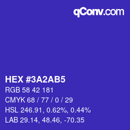 Color code: HEX #3A2AB5 | qconv.com