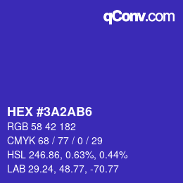 颜色代码: HEX #3A2AB6 | qconv.com