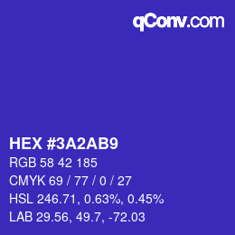 カラーコード: HEX #3A2AB9 | qconv.com