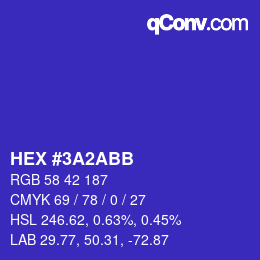 カラーコード: HEX #3A2ABB | qconv.com