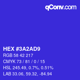 Color code: HEX #3A2AD9 | qconv.com