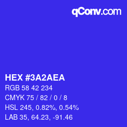 颜色代码: HEX #3A2AEA | qconv.com