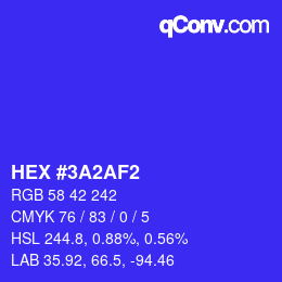 Color code: HEX #3A2AF2 | qconv.com