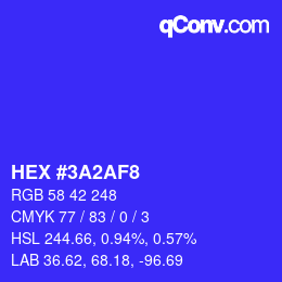 Color code: HEX #3A2AF8 | qconv.com