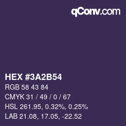 Color code: HEX #3A2B54 | qconv.com