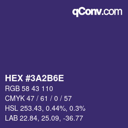 颜色代码: HEX #3A2B6E | qconv.com