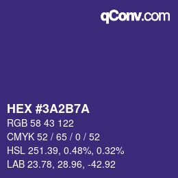 カラーコード: HEX #3A2B7A | qconv.com