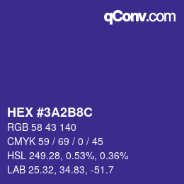 Farbcode: HEX #3A2B8C | qconv.com