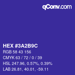 颜色代码: HEX #3A2B9C | qconv.com