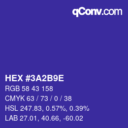 カラーコード: HEX #3A2B9E | qconv.com