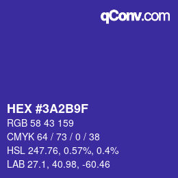 カラーコード: HEX #3A2B9F | qconv.com