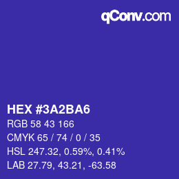 颜色代码: HEX #3A2BA6 | qconv.com