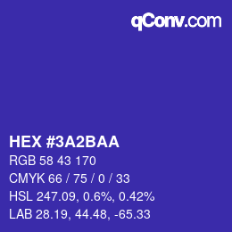 颜色代码: HEX #3A2BAA | qconv.com