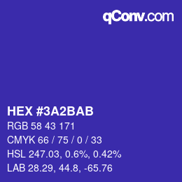 Color code: HEX #3A2BAB | qconv.com