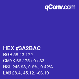 颜色代码: HEX #3A2BAC | qconv.com