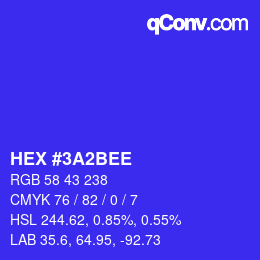 カラーコード: HEX #3A2BEE | qconv.com