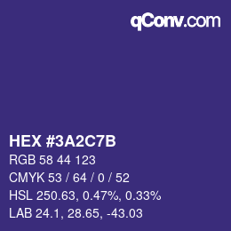 カラーコード: HEX #3A2C7B | qconv.com