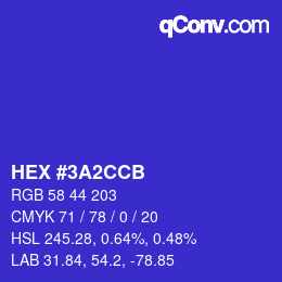 カラーコード: HEX #3A2CCB | qconv.com