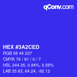 颜色代码: HEX #3A2CED | qconv.com