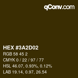 Color code: HEX #3A2D02 | qconv.com