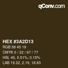 カラーコード: HEX #3A2D13 | qconv.com