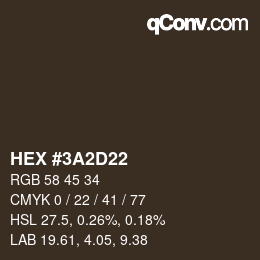 颜色代码: HEX #3A2D22 | qconv.com