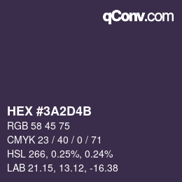 Color code: HEX #3A2D4B | qconv.com