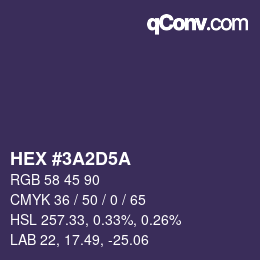 Color code: HEX #3A2D5A | qconv.com