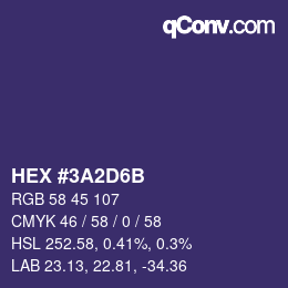 Color code: HEX #3A2D6B | qconv.com