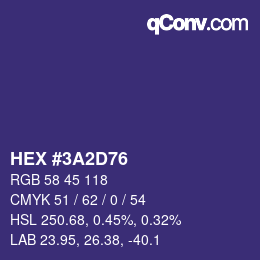 颜色代码: HEX #3A2D76 | qconv.com