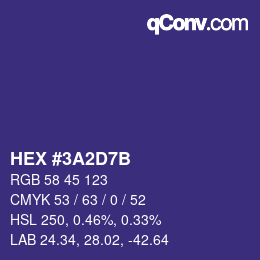 Farbcode: HEX #3A2D7B | qconv.com