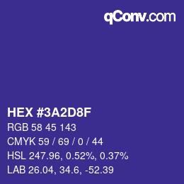 カラーコード: HEX #3A2D8F | qconv.com