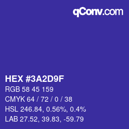 颜色代码: HEX #3A2D9F | qconv.com