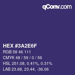 Color code: HEX #3A2E6F | qconv.com