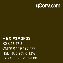 カラーコード: HEX #3A2F03 | qconv.com