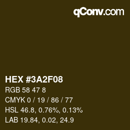 Farbcode: HEX #3A2F08 | qconv.com