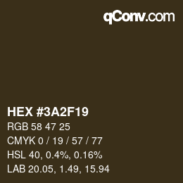 Color code: HEX #3A2F19 | qconv.com