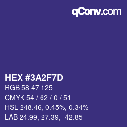 カラーコード: HEX #3A2F7D | qconv.com