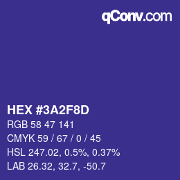 カラーコード: HEX #3A2F8D | qconv.com