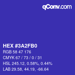 Color code: HEX #3A2FB0 | qconv.com