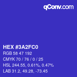 カラーコード: HEX #3A2FC0 | qconv.com