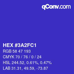 颜色代码: HEX #3A2FC1 | qconv.com