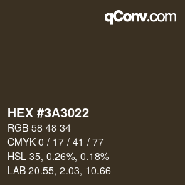 カラーコード: HEX #3A3022 | qconv.com