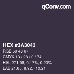 颜色代码: HEX #3A3043 | qconv.com