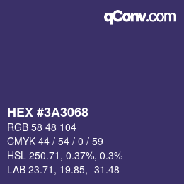 Color code: HEX #3A3068 | qconv.com