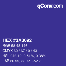 颜色代码: HEX #3A3092 | qconv.com